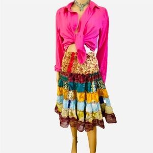 Festival skirt Bohemian Multi color lightweight Tiered ruffled Color block